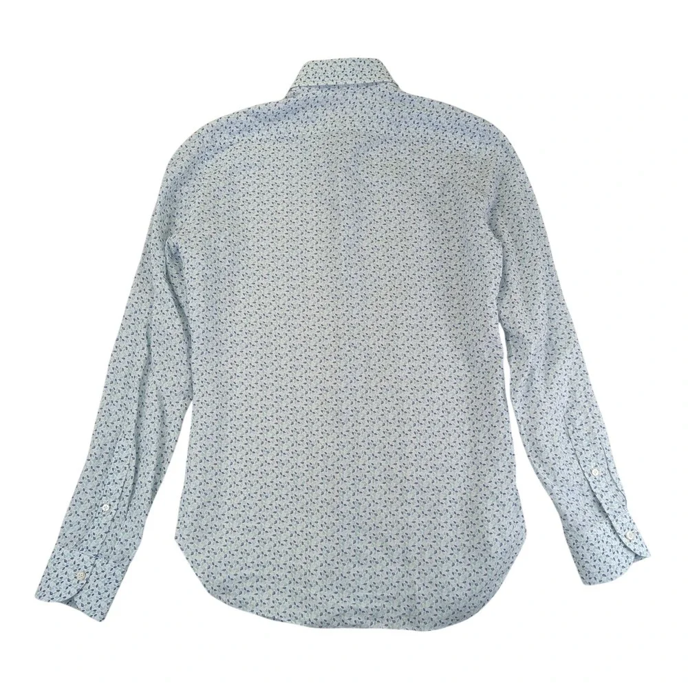 ISAIA NAPOLI Men's Blue Floral Print 100% Linen Button Down Dress‎ Shirt 15 38 - Picture 2 of 10